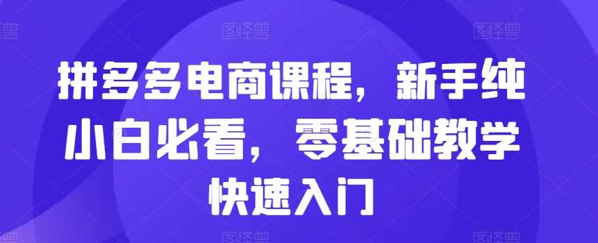 拼多多电商课程，新手纯小白必看，零基础教学快速入门-优知网