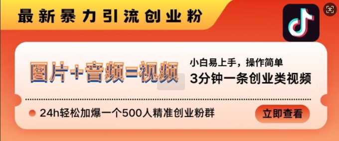 抖音最新暴力引流创业粉，3分钟一条创业类视频，24h轻松加爆一个500人精准创业粉群【揭秘】-优知网