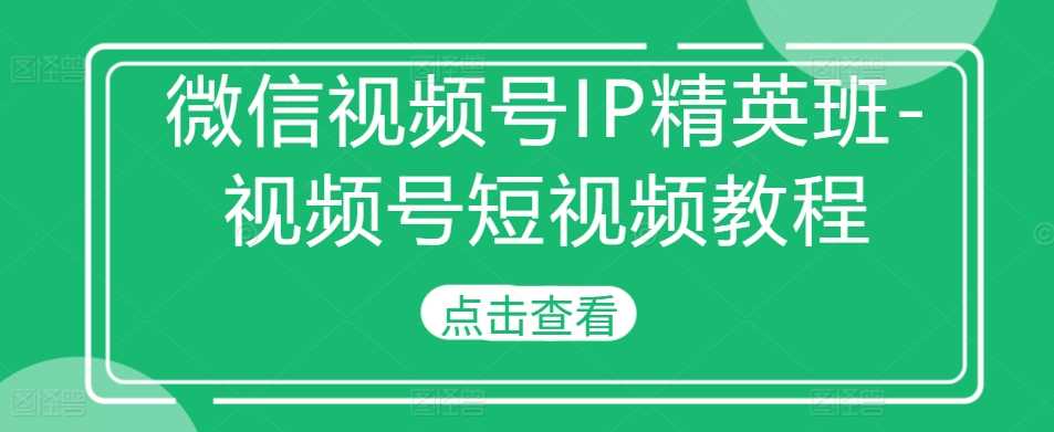 微信视频号IP精英班-视频号短视频教程-优知网