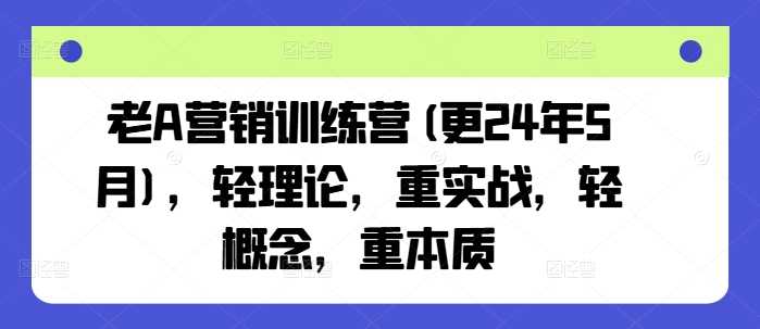 老A营销训练营(更24年10月)，轻理论，重实战，轻概念，重本质-优知网