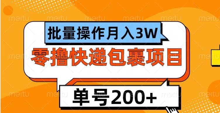 单号日撸200+，零撸快递包裹项目，批量操作月入3W+-优知网