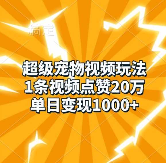 超级宠物视频玩法，1条视频点赞20万，单日变现1k-优知网