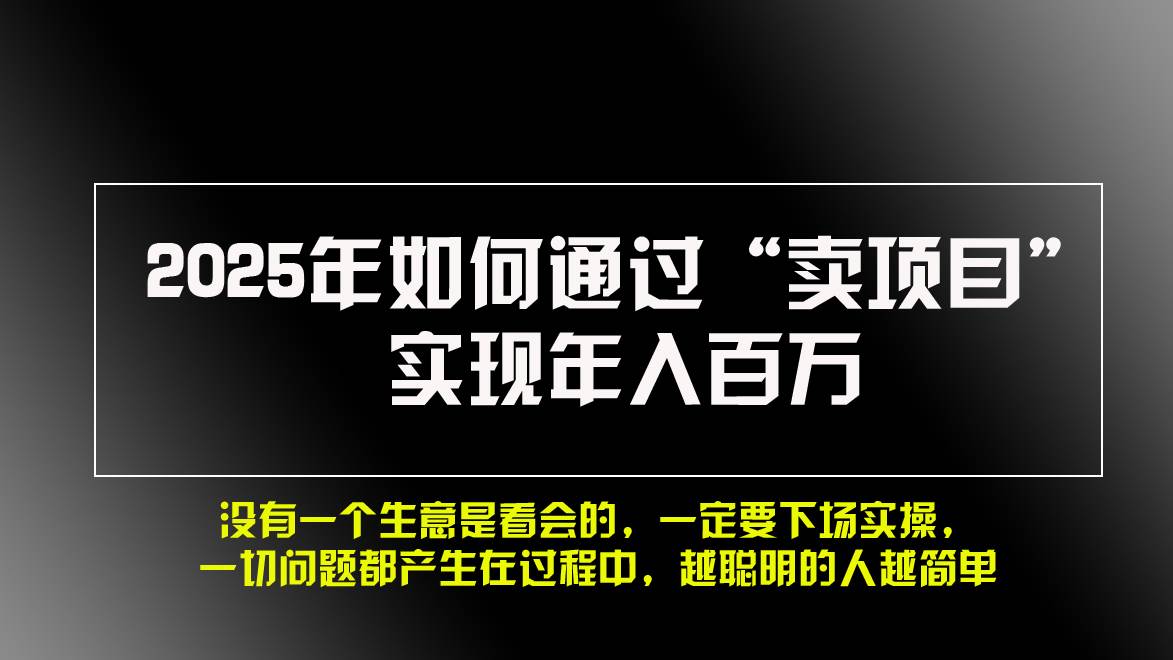 2025年如何通过“卖项目”实现年入百万，做网赚必看！！-优知网