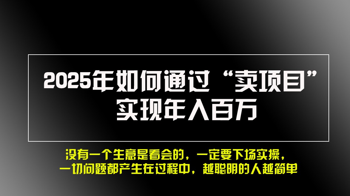 2025年如何通过“卖项目”实现年入百万-优知网